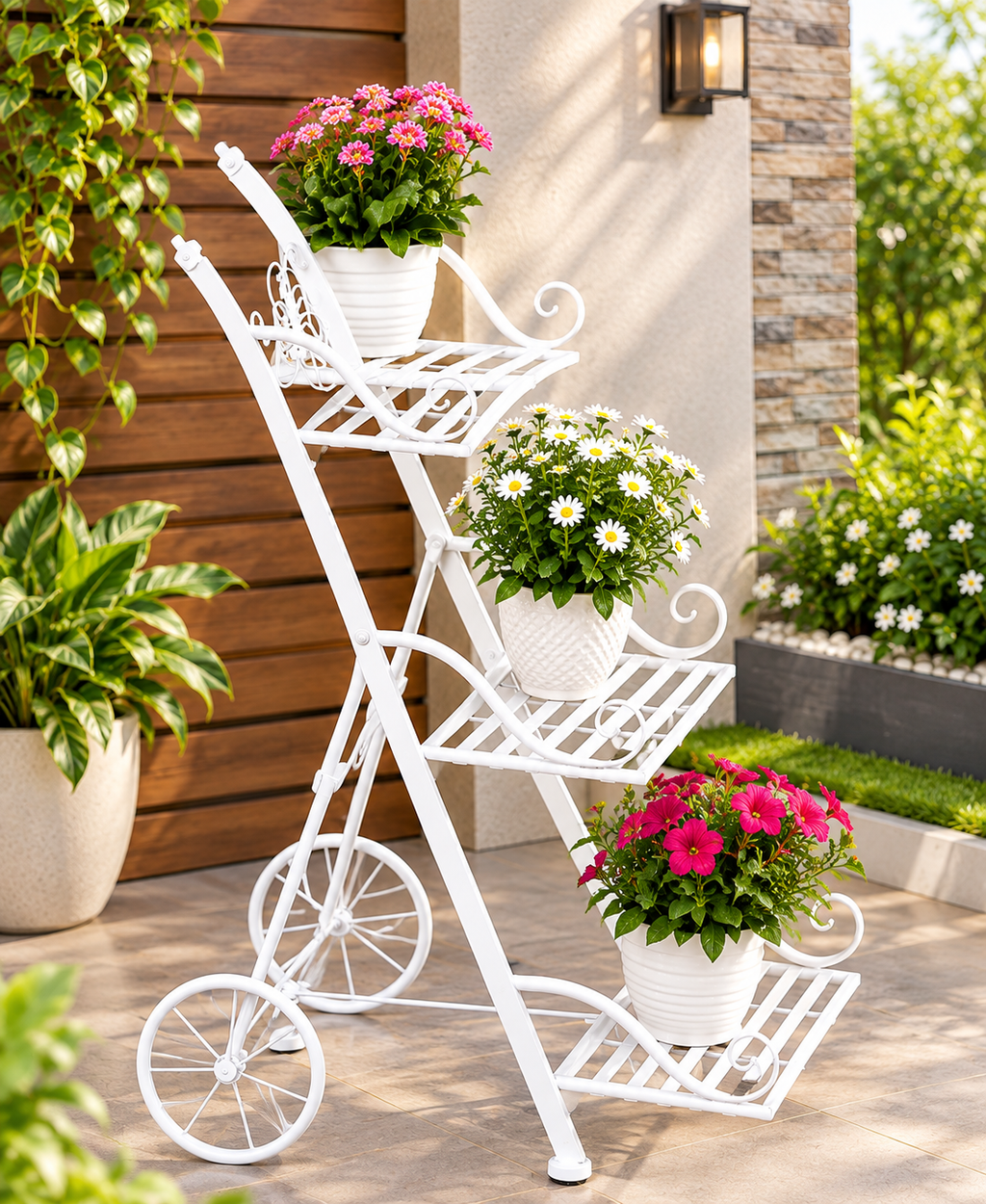 3 step Cart Type Planter Stand