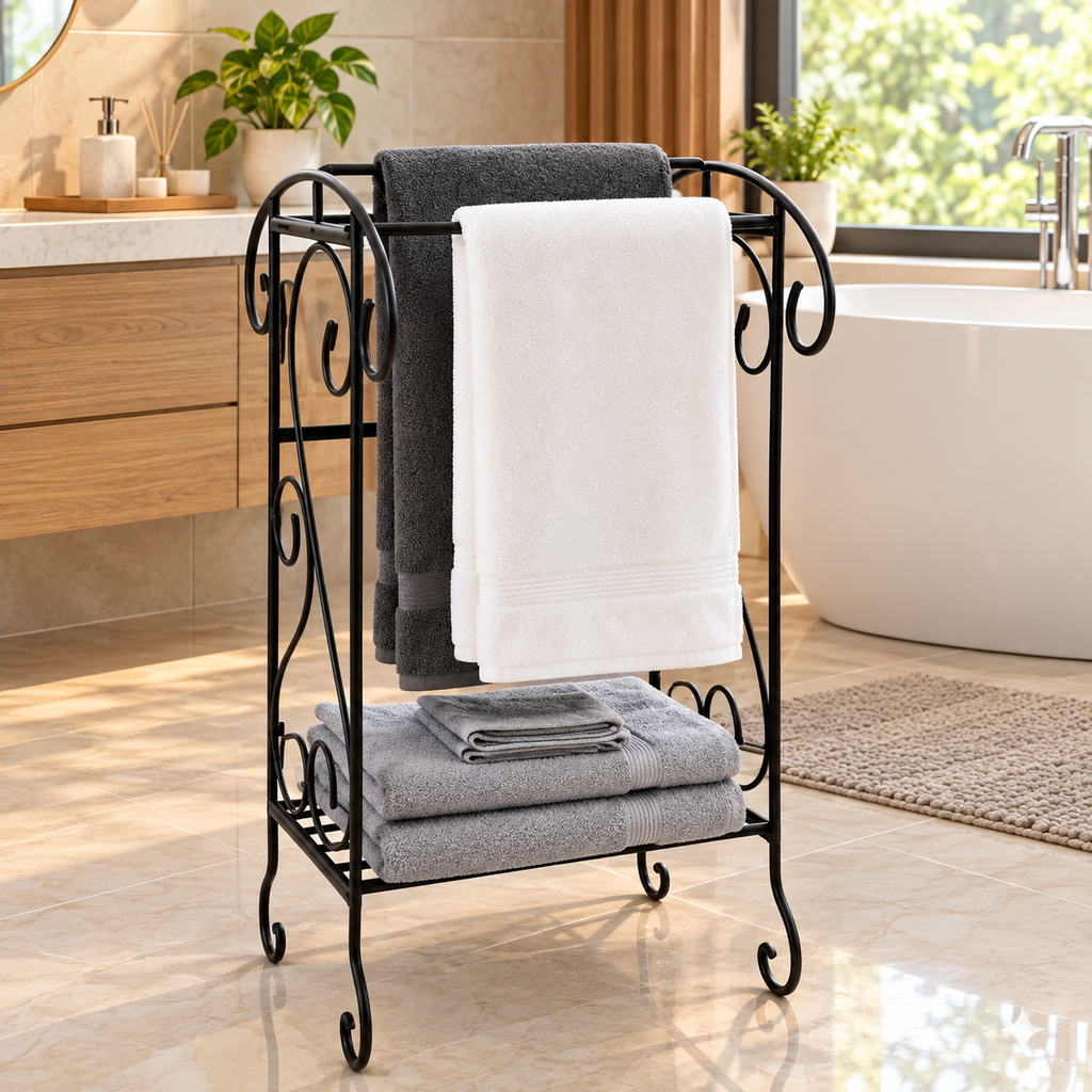Towel stand in wrought iron