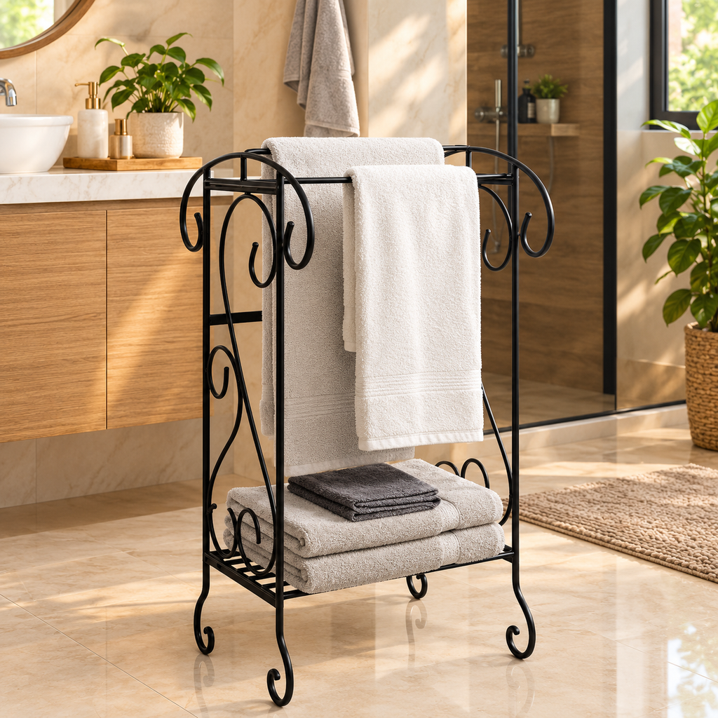 Towel stand in wrought iron